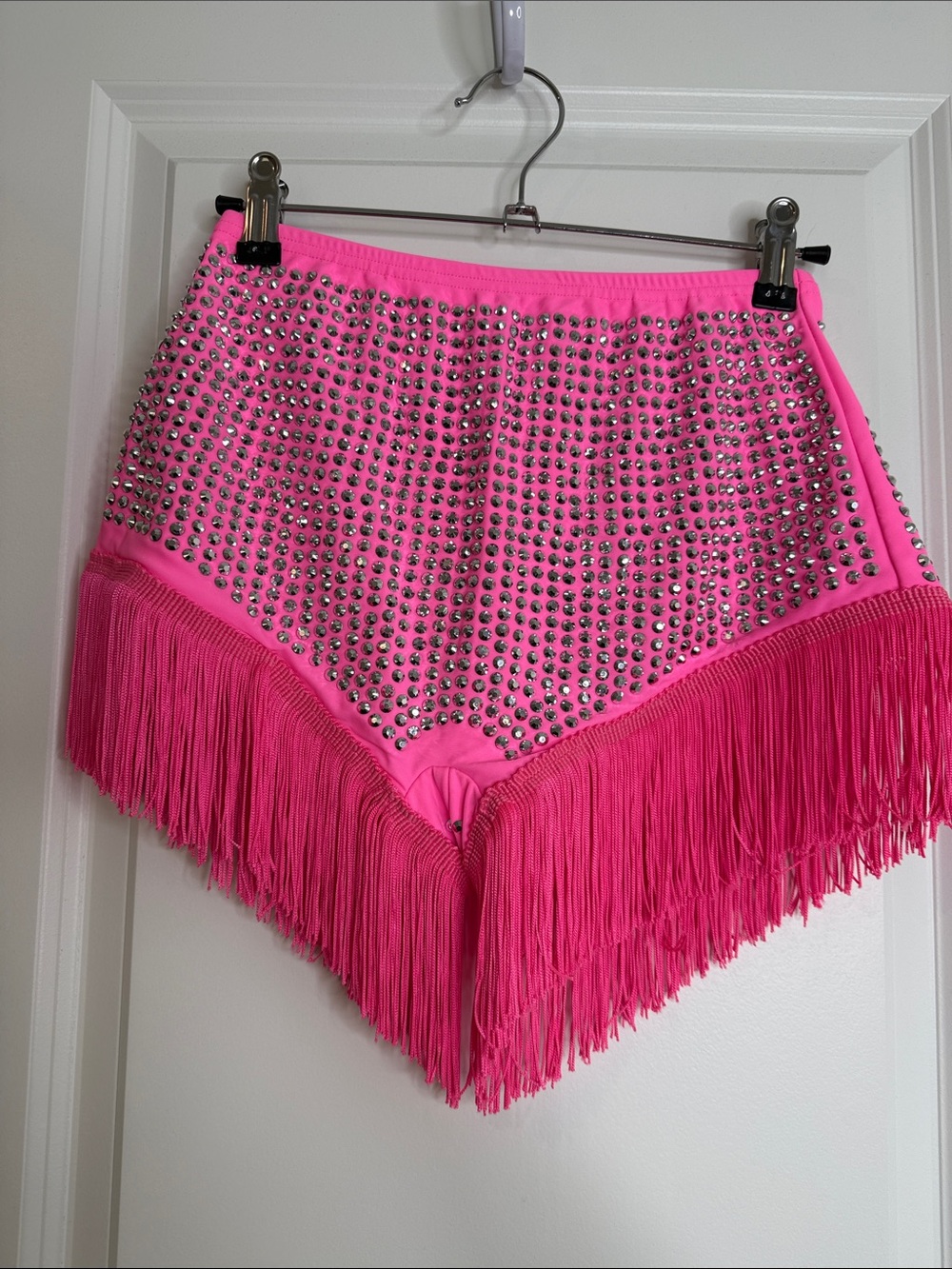 High-Waist Hot Pink Fringe Studded Women's Shorts